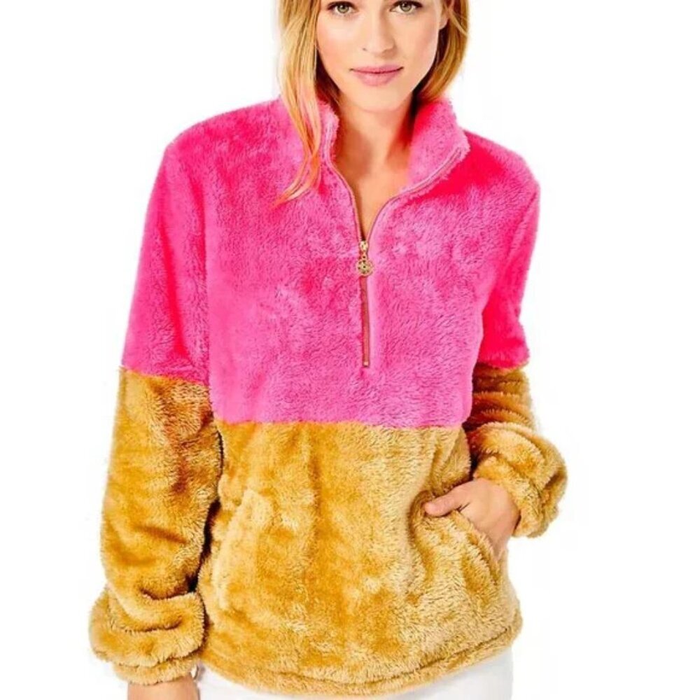 NWT Lilly Pulitzer Keala Sherpa Popover in Pink Isle Colorblock